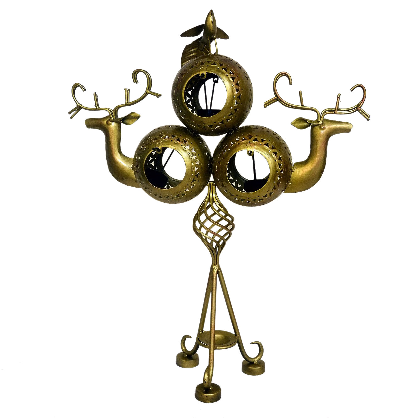 Handcrafted Golden Deer & Candle Holder I-255-B