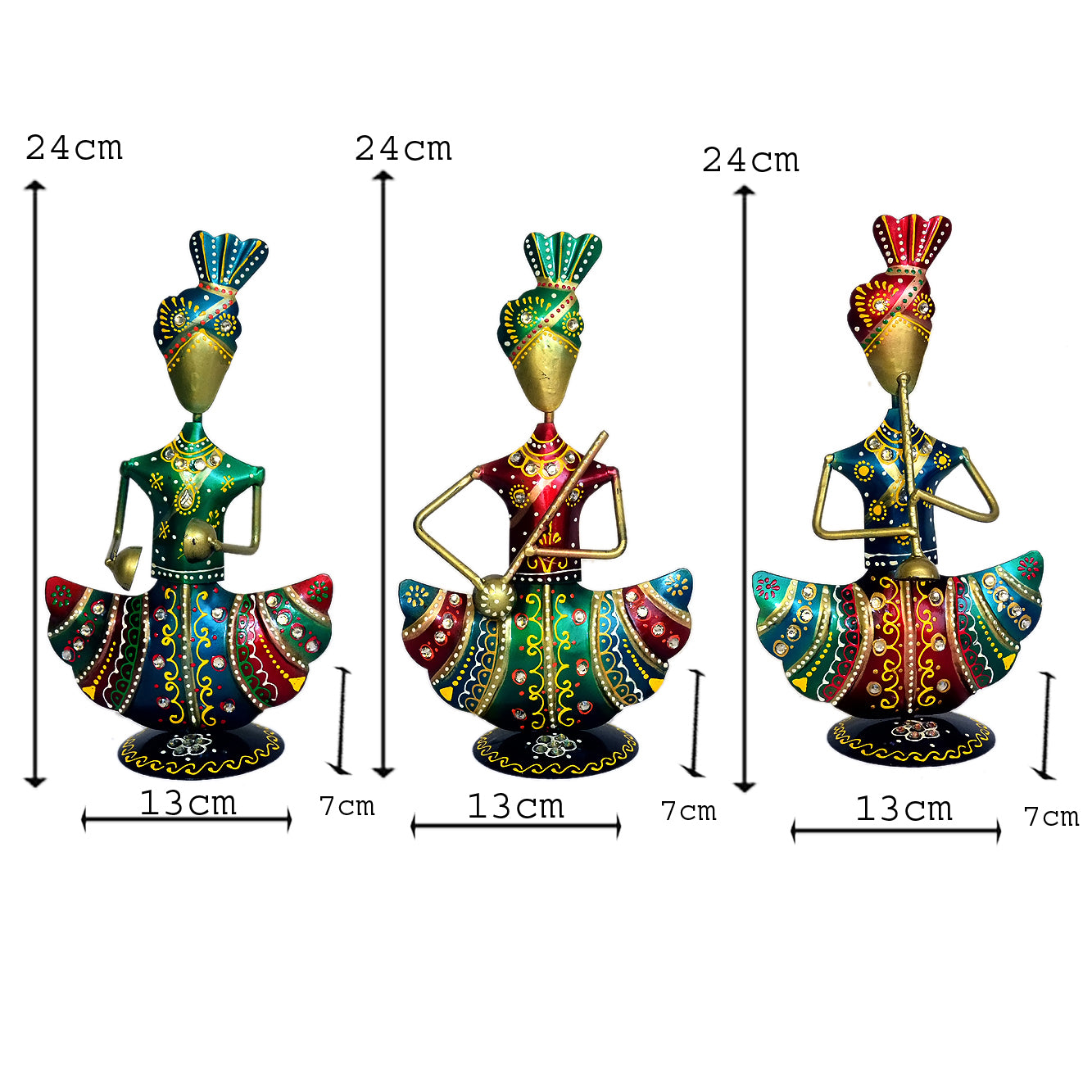 Handcrafted Metal Musician Lady Figurines - Set of 3 I-257-A