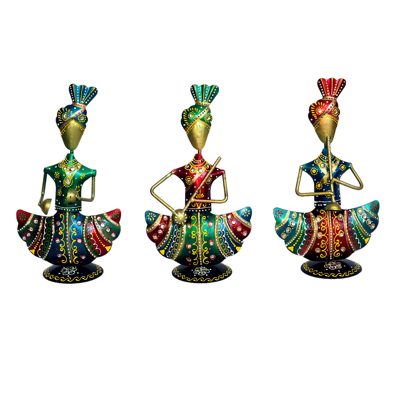 Handcrafted Metal Musician Lady Figurines - Set of 3 I-257-A