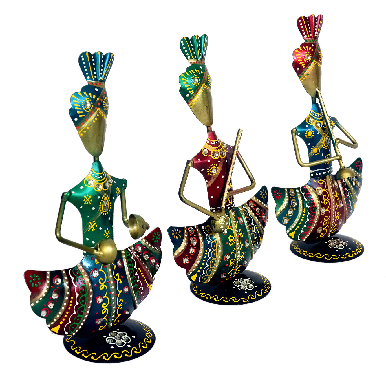 Handcrafted Metal Musician Lady Figurines - Set of 3 I-257-A