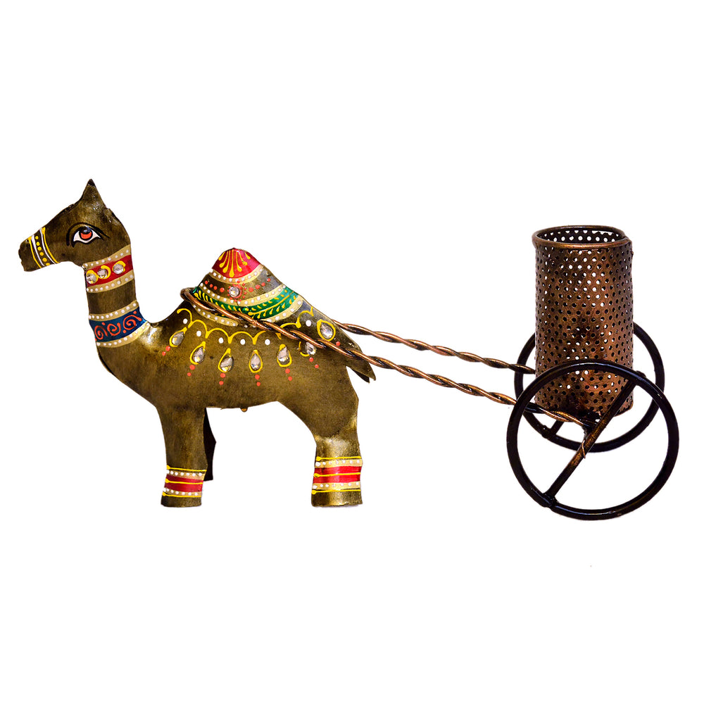 Handcrafted Metal Camel Cart Pen Holder I-259-A