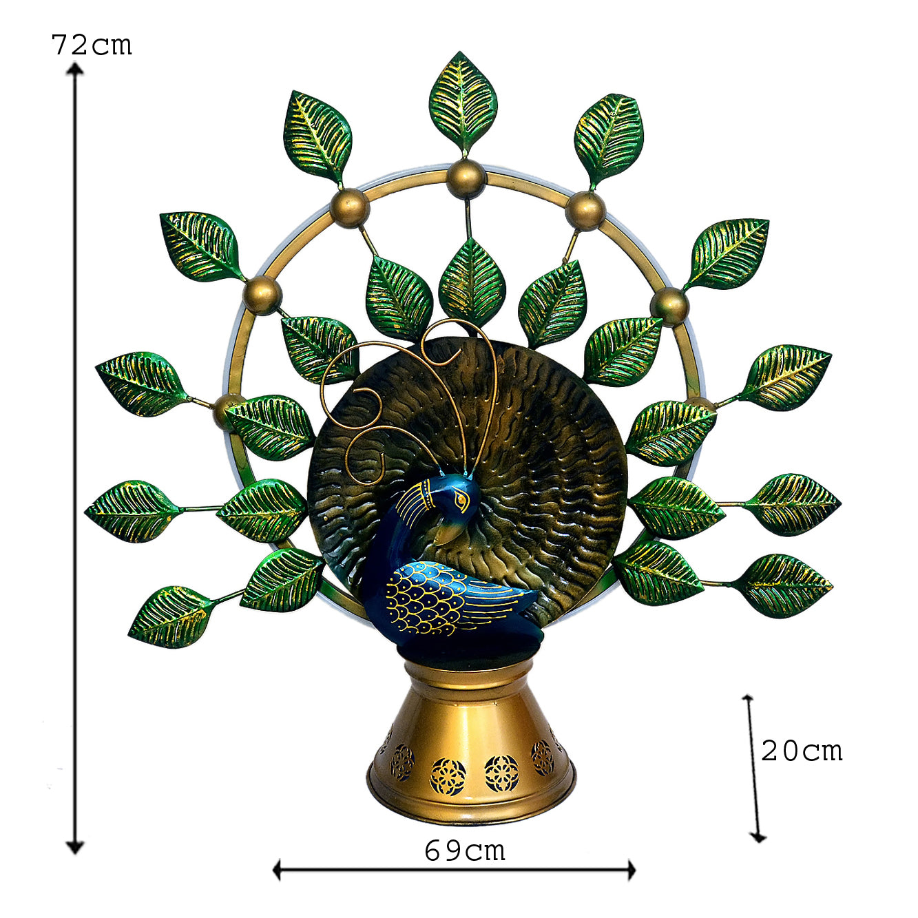 Handcrafted Metal Peacock Teble Decor with Golden Leaves I-261-A