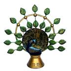 Handcrafted Metal Peacock Teble Decor with Golden Leaves I-261-A