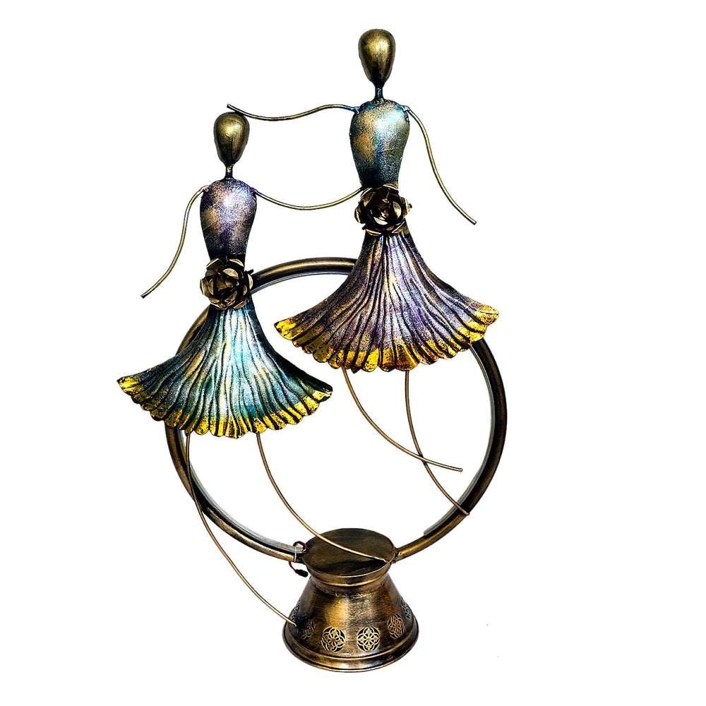Dancing Duo Metal Sculpture - Handcrafted Decorative Figurine I-262-A