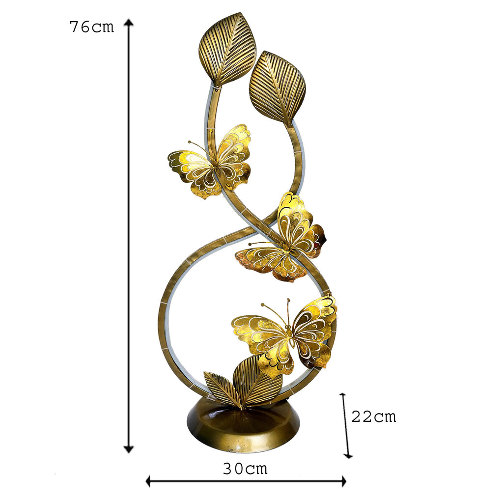 Golden Butterfly & Leaf Metal Sculpture I-263-A