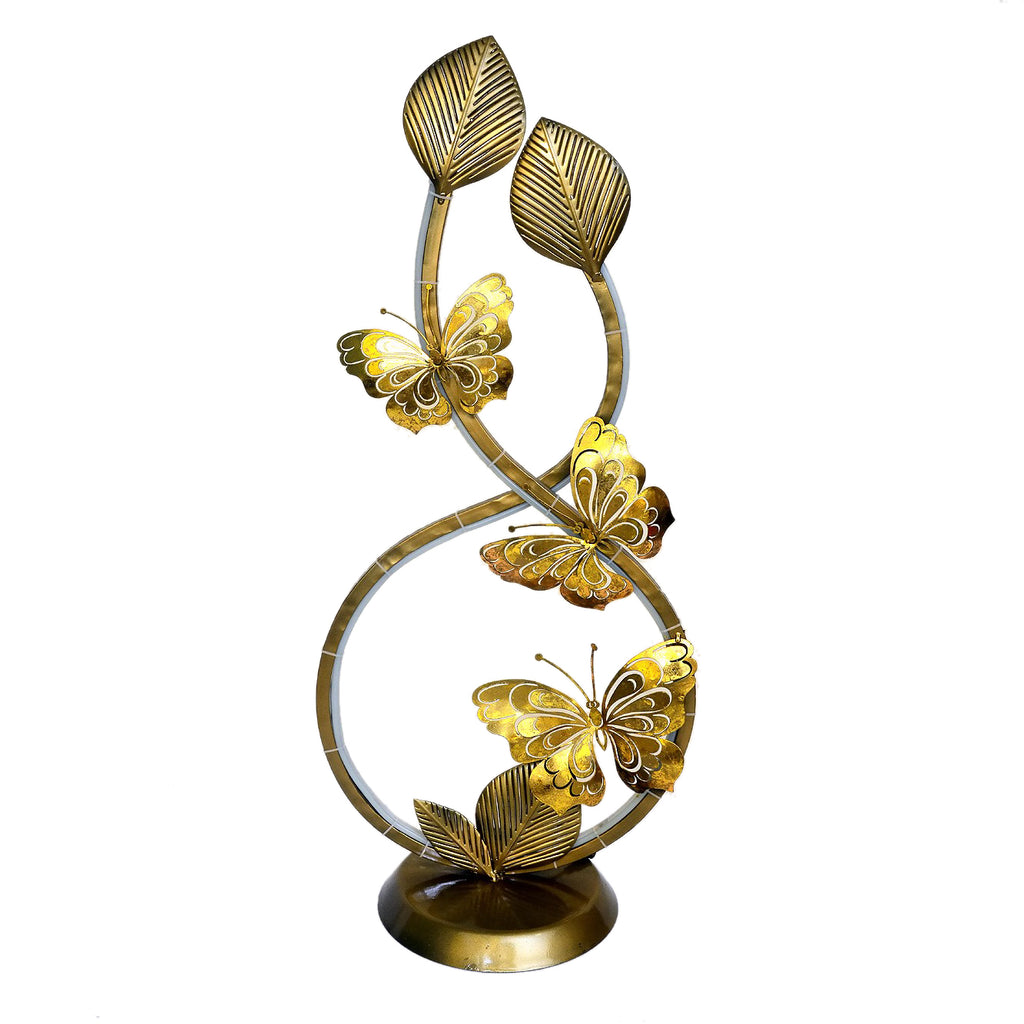 Golden Butterfly & Leaf Metal Sculpture I-263-A