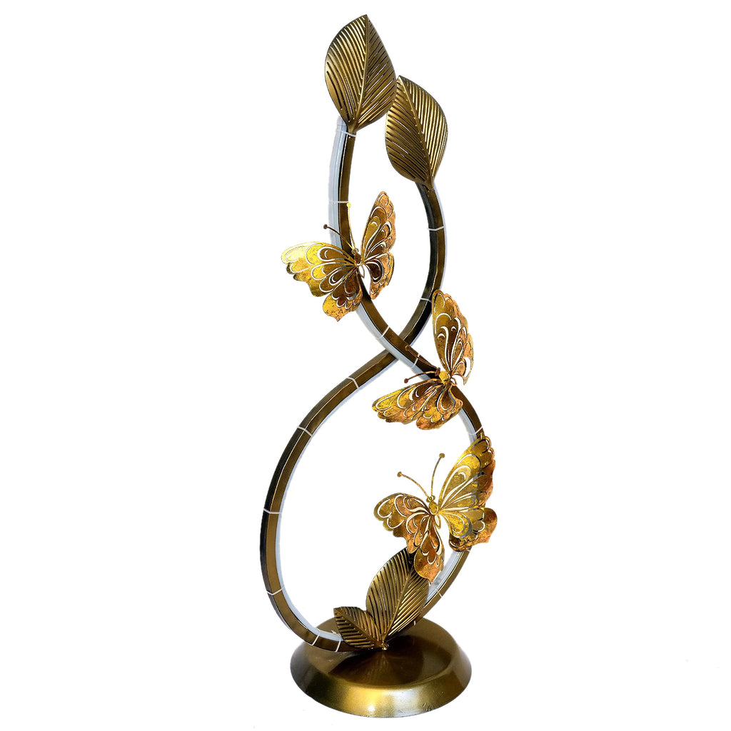 Golden Butterfly & Leaf Metal Sculpture I-263-A