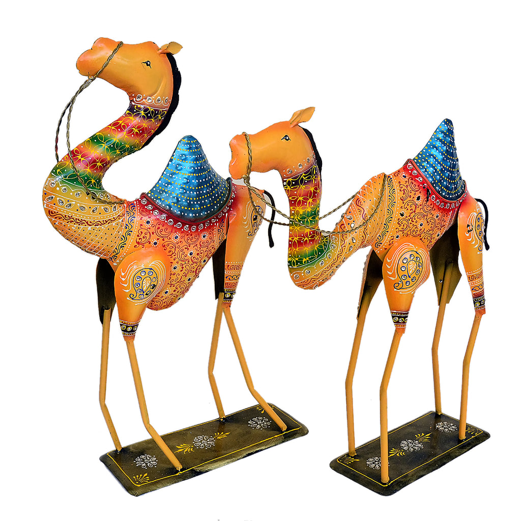 Handcrafted Metal Camel Pair - Decorative Home Decor Figurines I-264-A