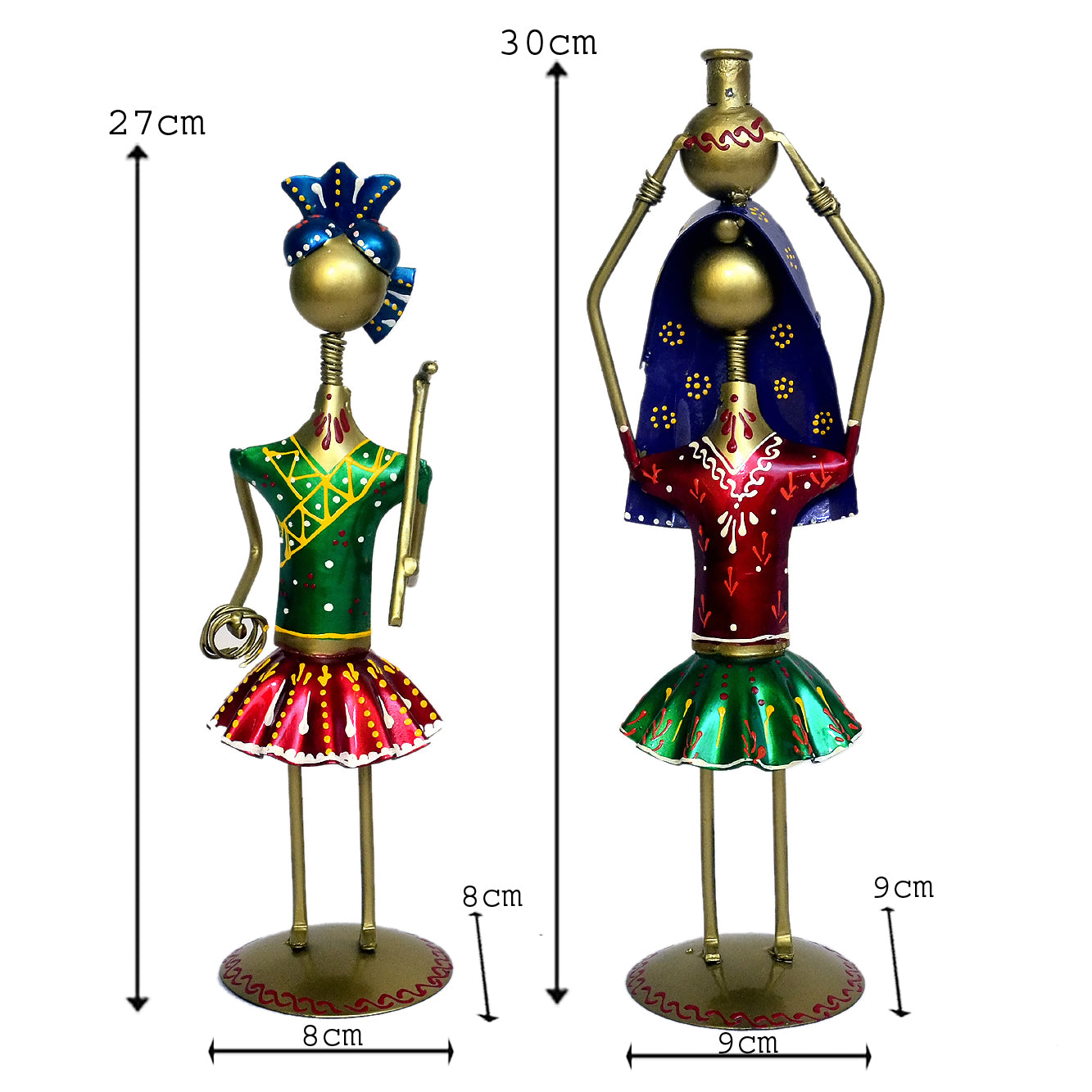 handcrafted metal figurines designed in a stylized, folk-art style - Set of 2 I-265-A