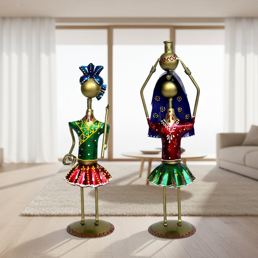 handcrafted metal figurines designed in a stylized, folk-art style - Set of 2 I-265-A