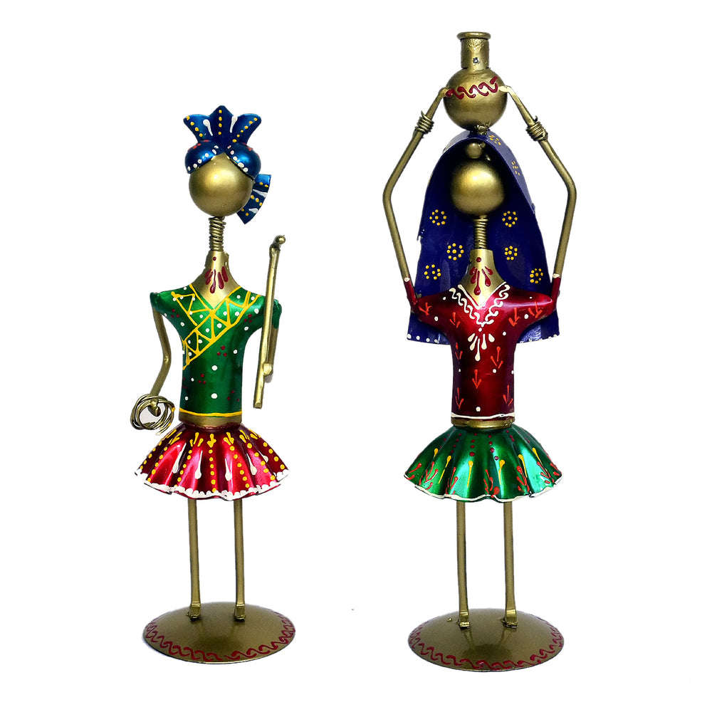 handcrafted metal figurines designed in a stylized, folk-art style - Set of 2 I-265-A