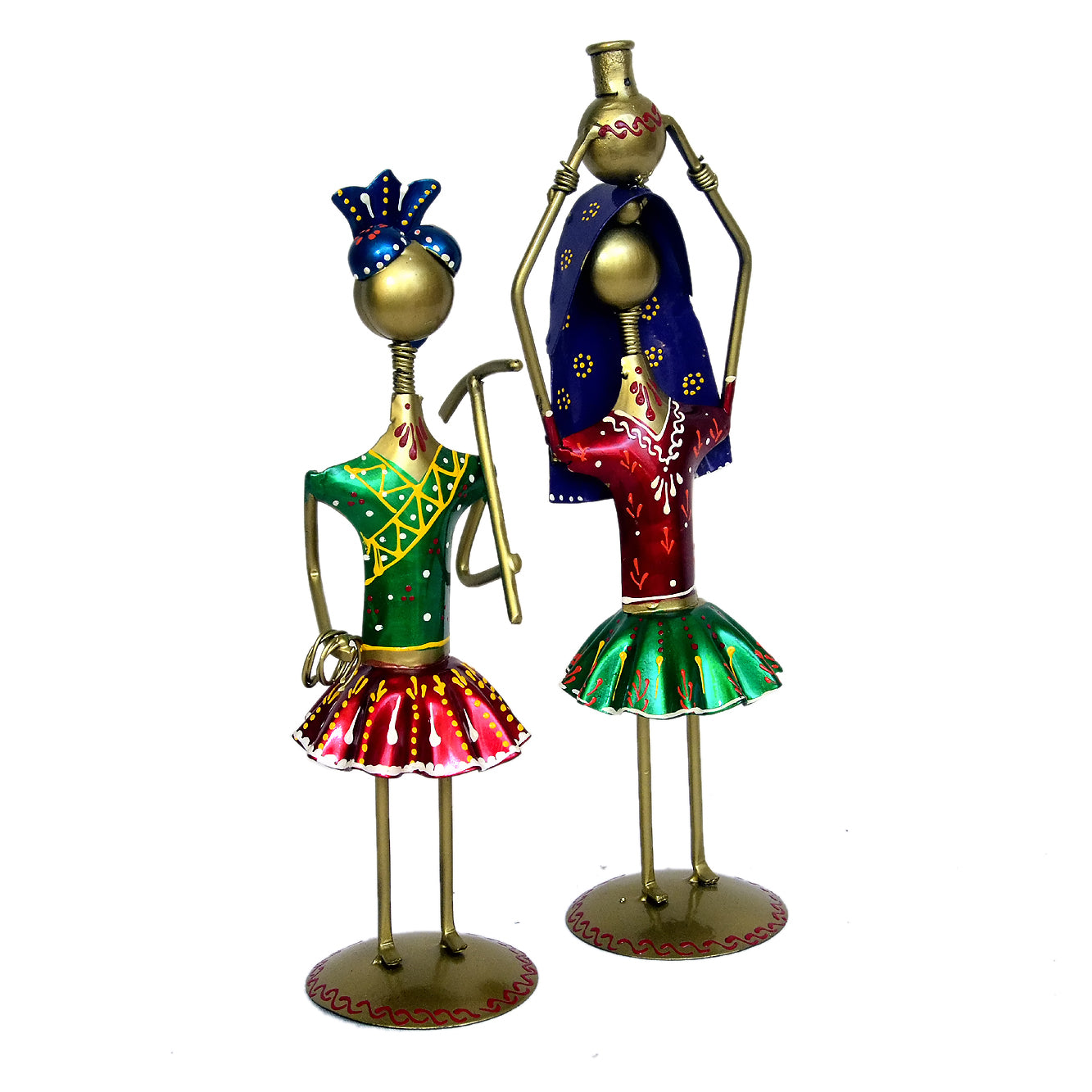handcrafted metal figurines designed in a stylized, folk-art style - Set of 2 I-265-A