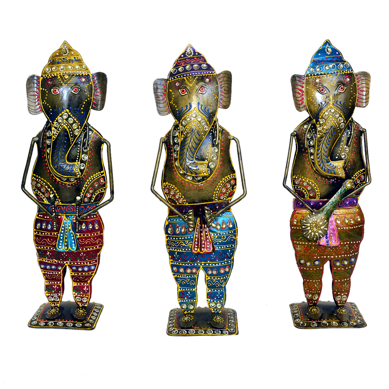 Handcrafted Metal Ganesha Figurine Set of 3, I-267-A