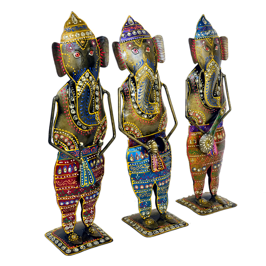Handcrafted Metal Ganesha Figurine Set of 3, I-267-A