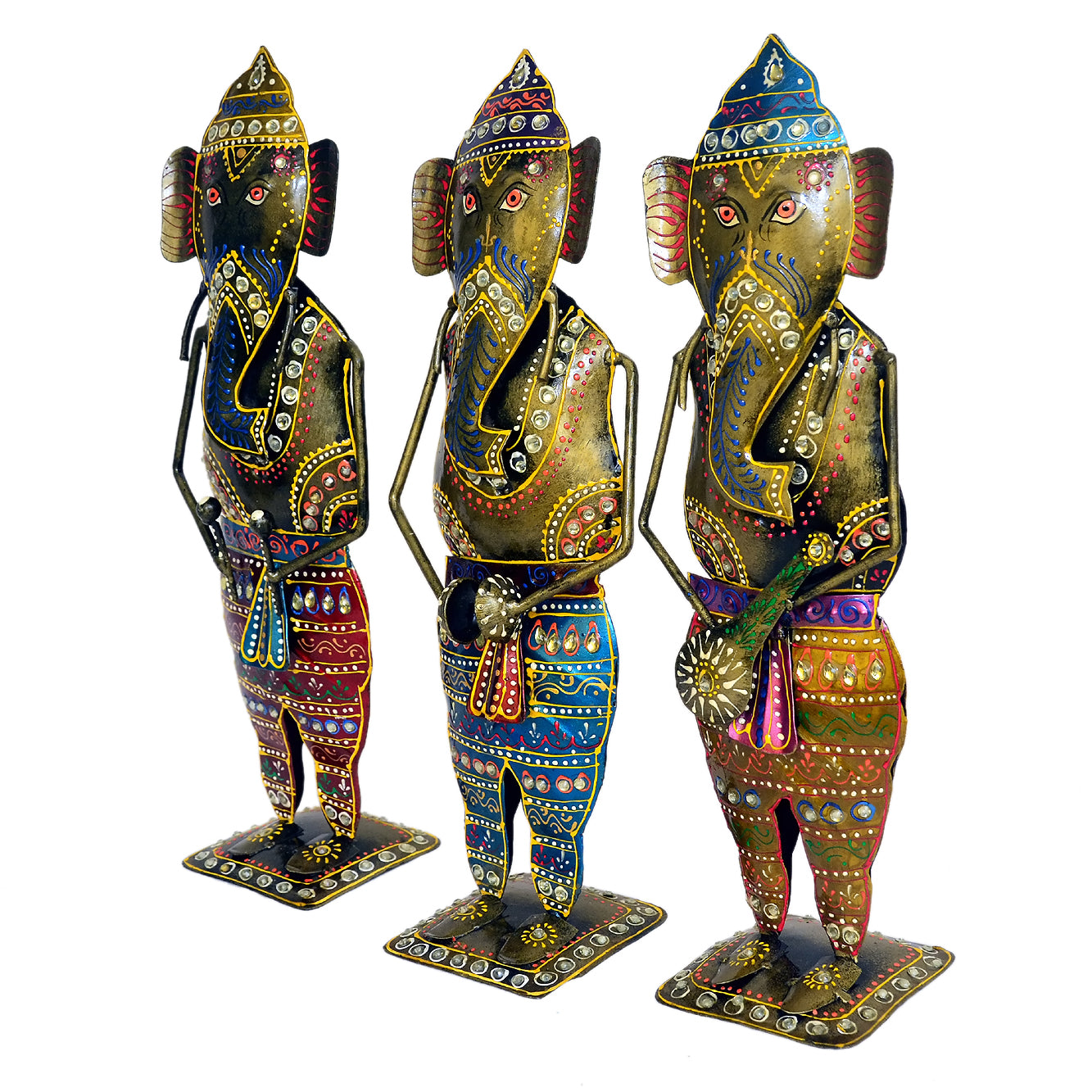 Handcrafted Metal Ganesha Figurine Set of 3, I-267-A