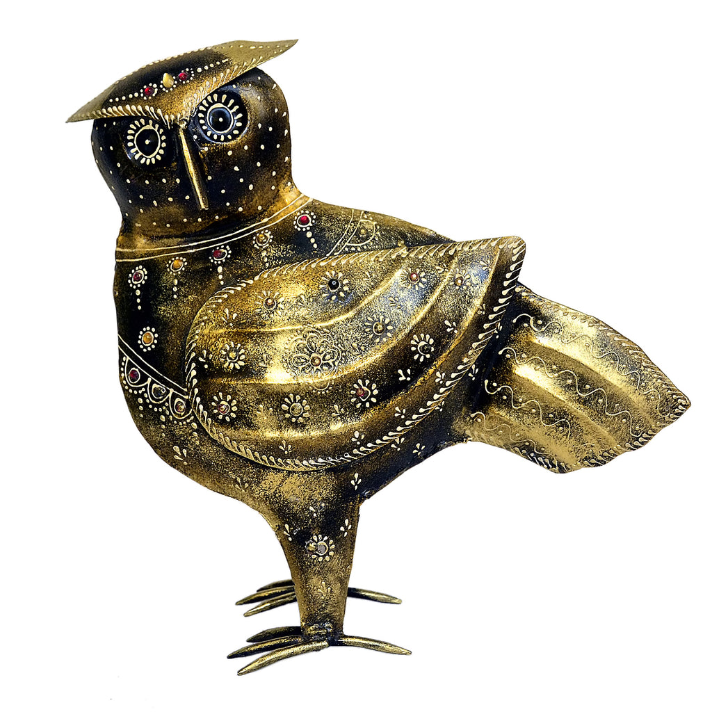 Handcrafted Metal Owl Figurine with Antique Gold Finish I-268-A