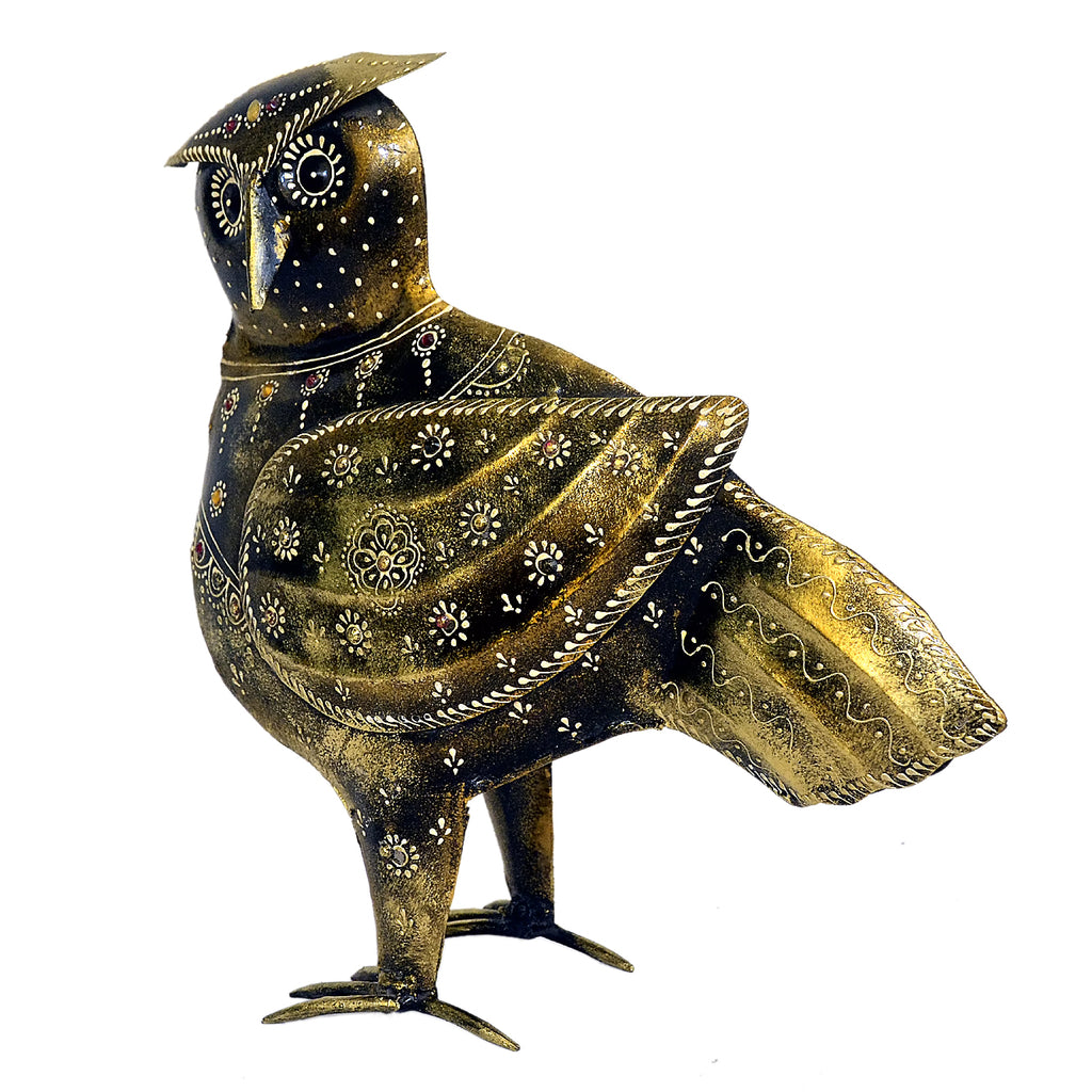 Handcrafted Metal Owl Figurine with Antique Gold Finish I-268-A