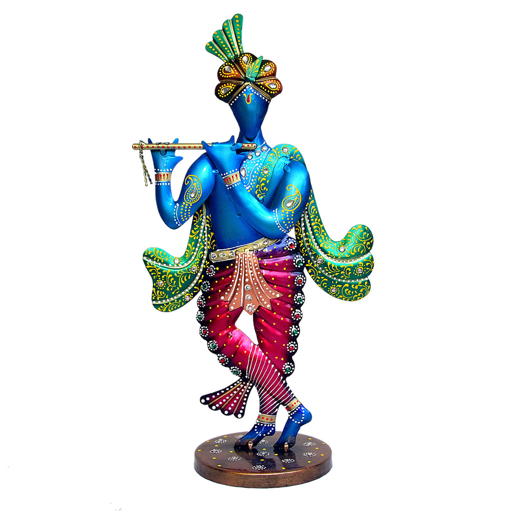 Handcrafted Metal Krishna Figurine with Flute I-269-A