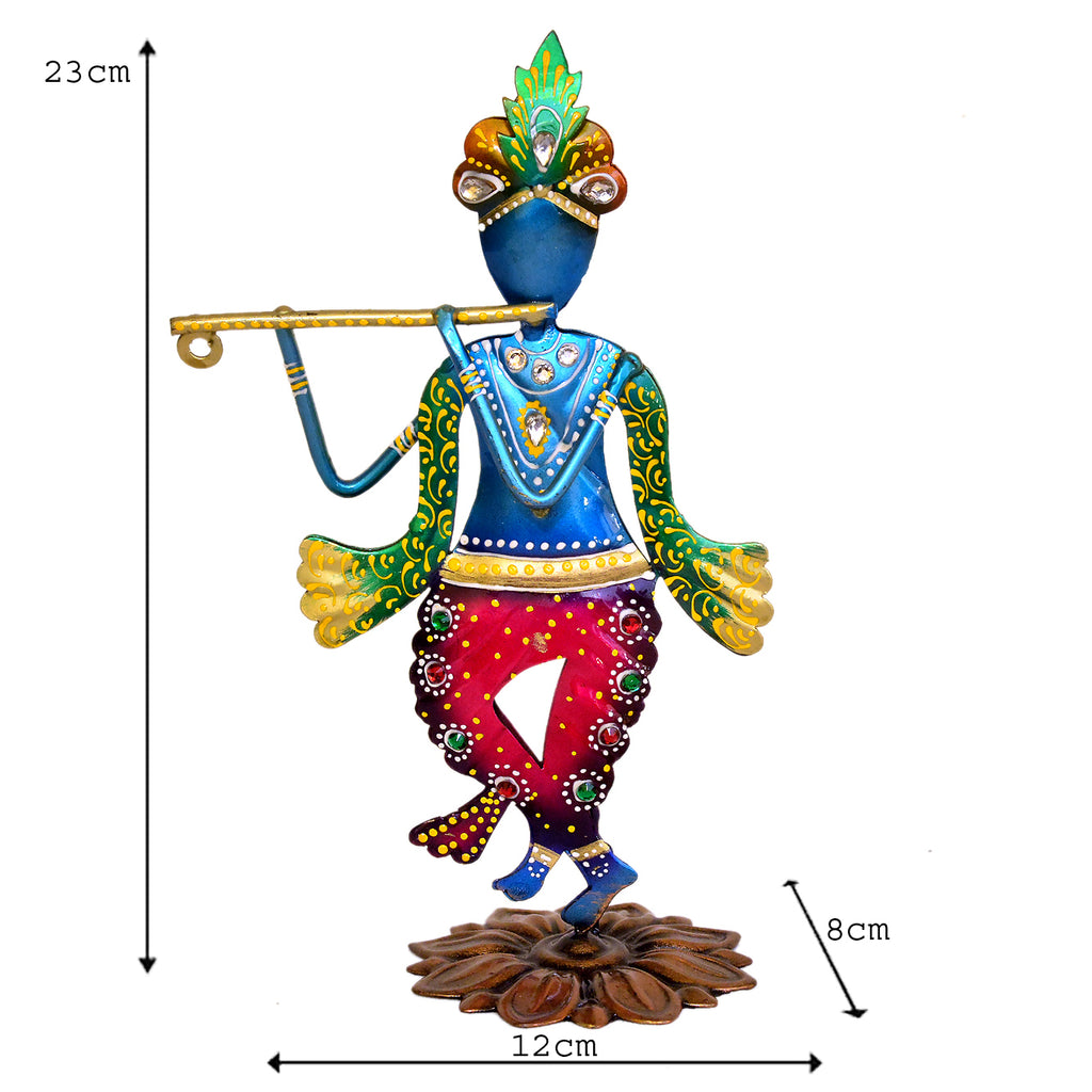Handcrafted Metal Lord Krishna Playing Flute I-270-A