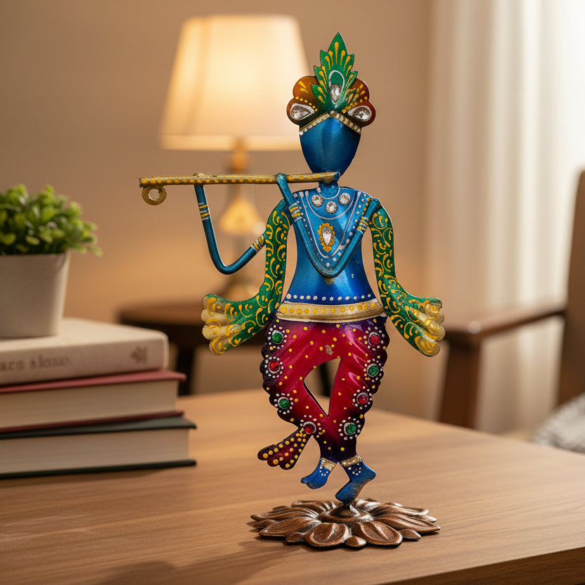 Handcrafted Metal Lord Krishna Playing Flute I-270-A