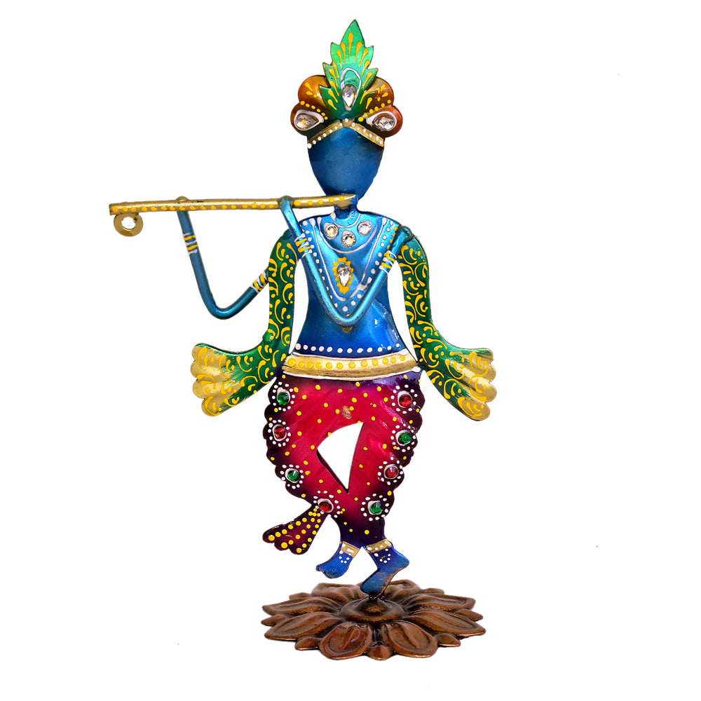 Handcrafted Metal Lord Krishna Playing Flute I-270-A