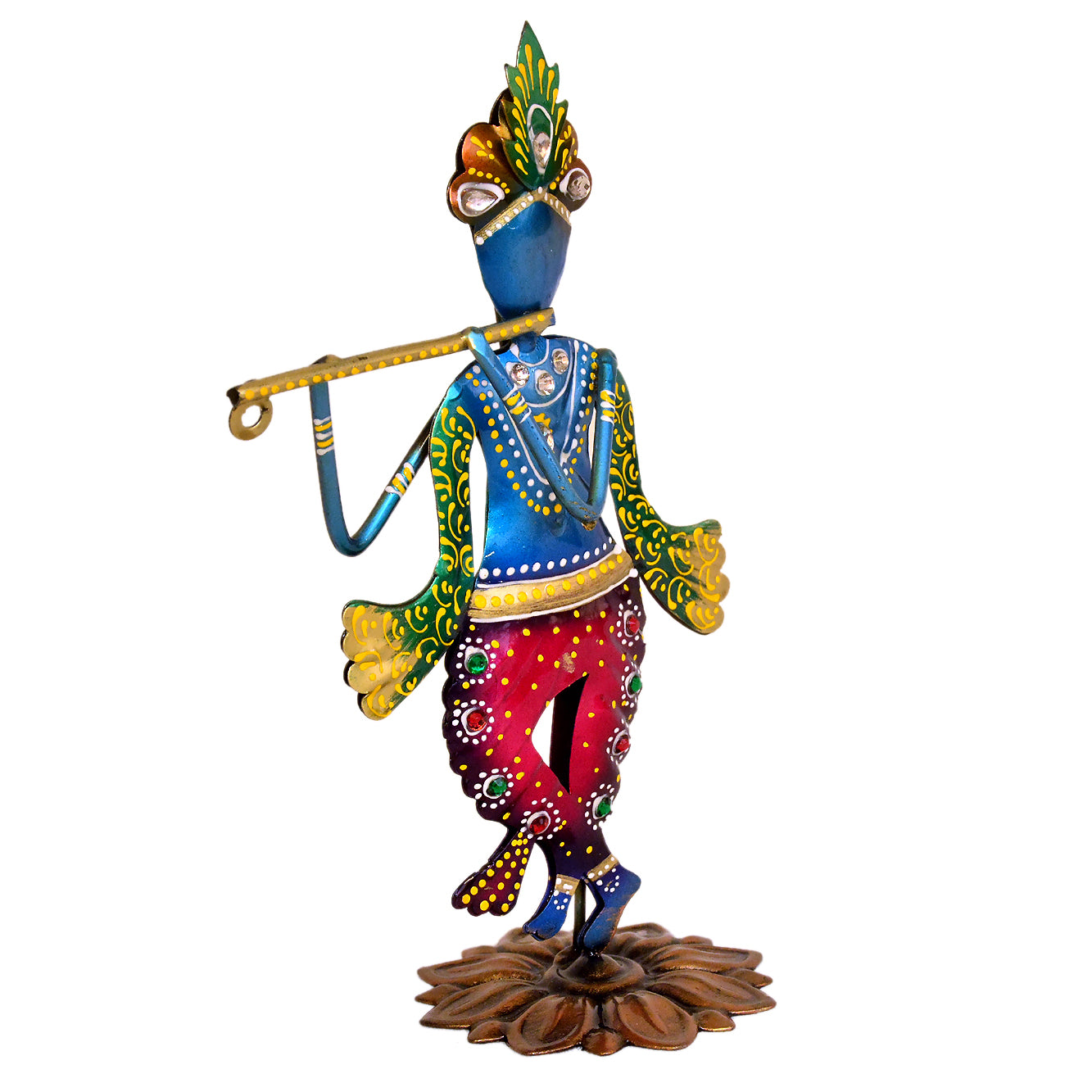 Handcrafted Metal Lord Krishna Playing Flute I-270-A