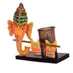 Handcrafted Metal Ganesha Pen Holder Decorative Piece I-271-A