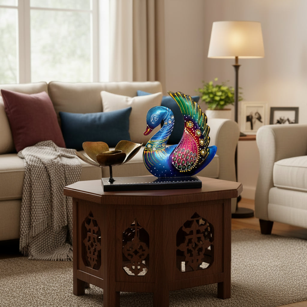 Peacock Tealight Holder with Hand-Painted Detailing I-272-A