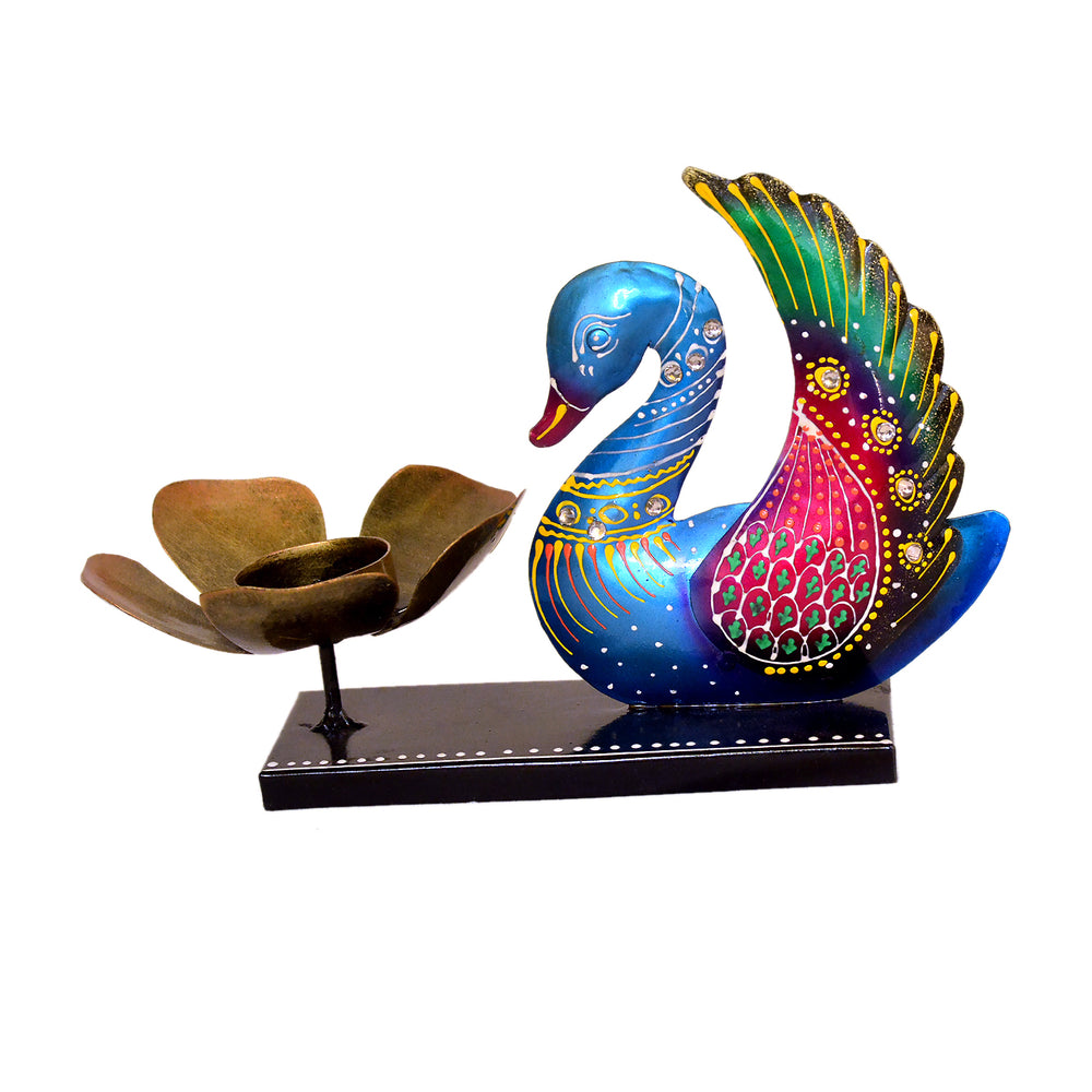 Peacock Tealight Holder with Hand-Painted Detailing I-272-A