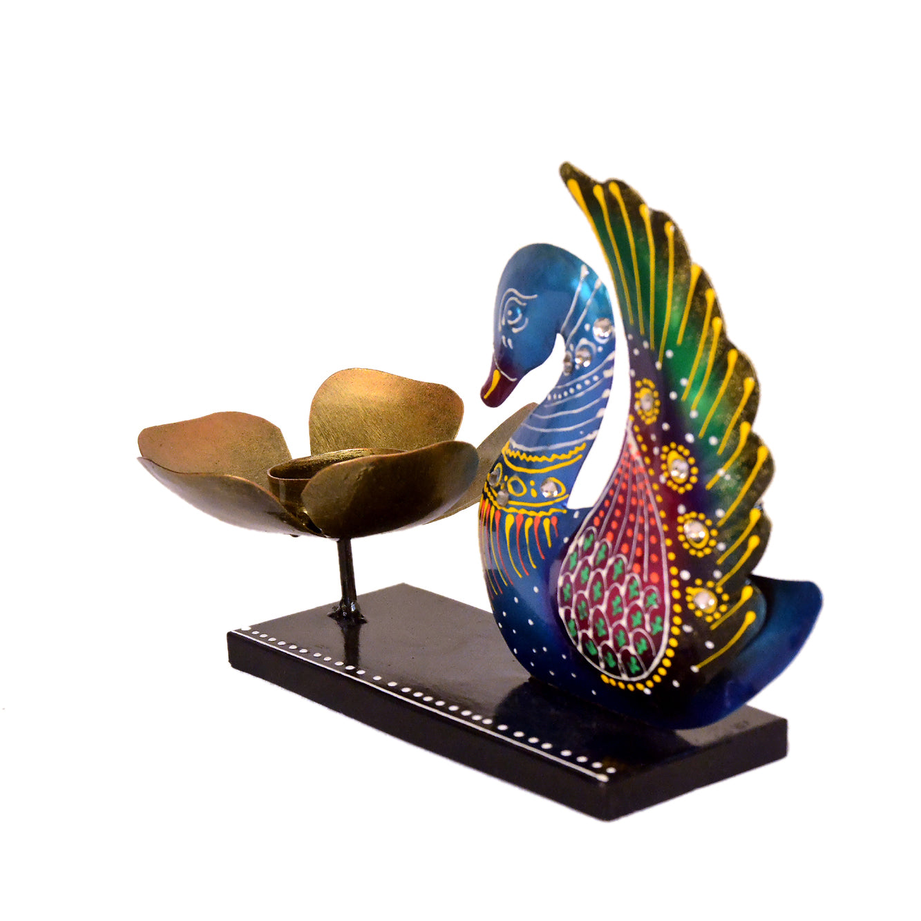 Peacock Tealight Holder with Hand-Painted Detailing I-272-A