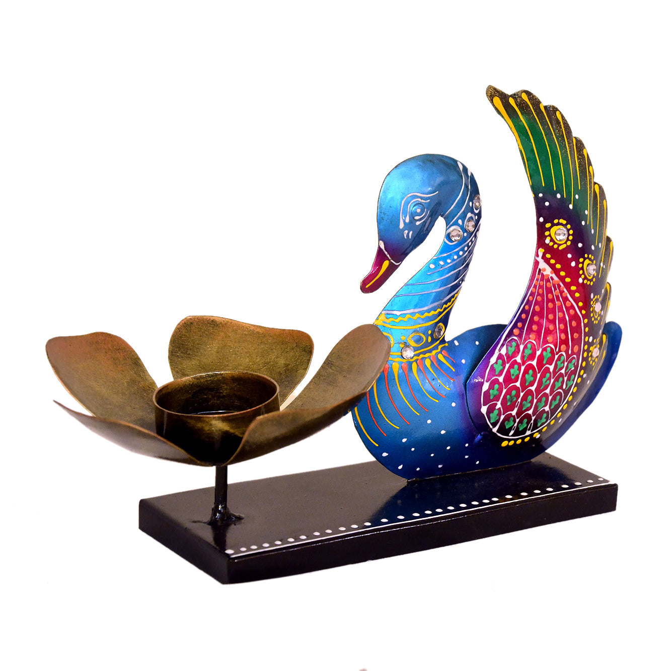 Peacock Tealight Holder with Hand-Painted Detailing I-272-A
