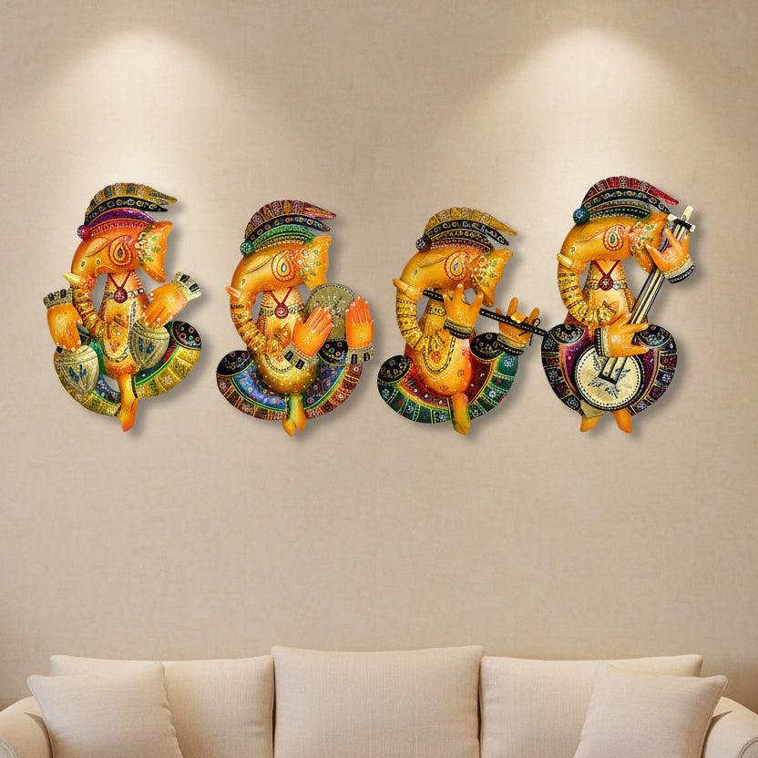 Handcrafted Musical Ganesha Figurine Set of 4, I-274-A