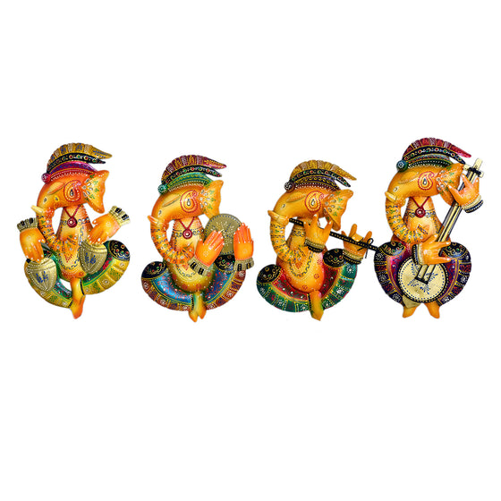 Handcrafted Musical Ganesha Figurine Set of 4, I-274-A