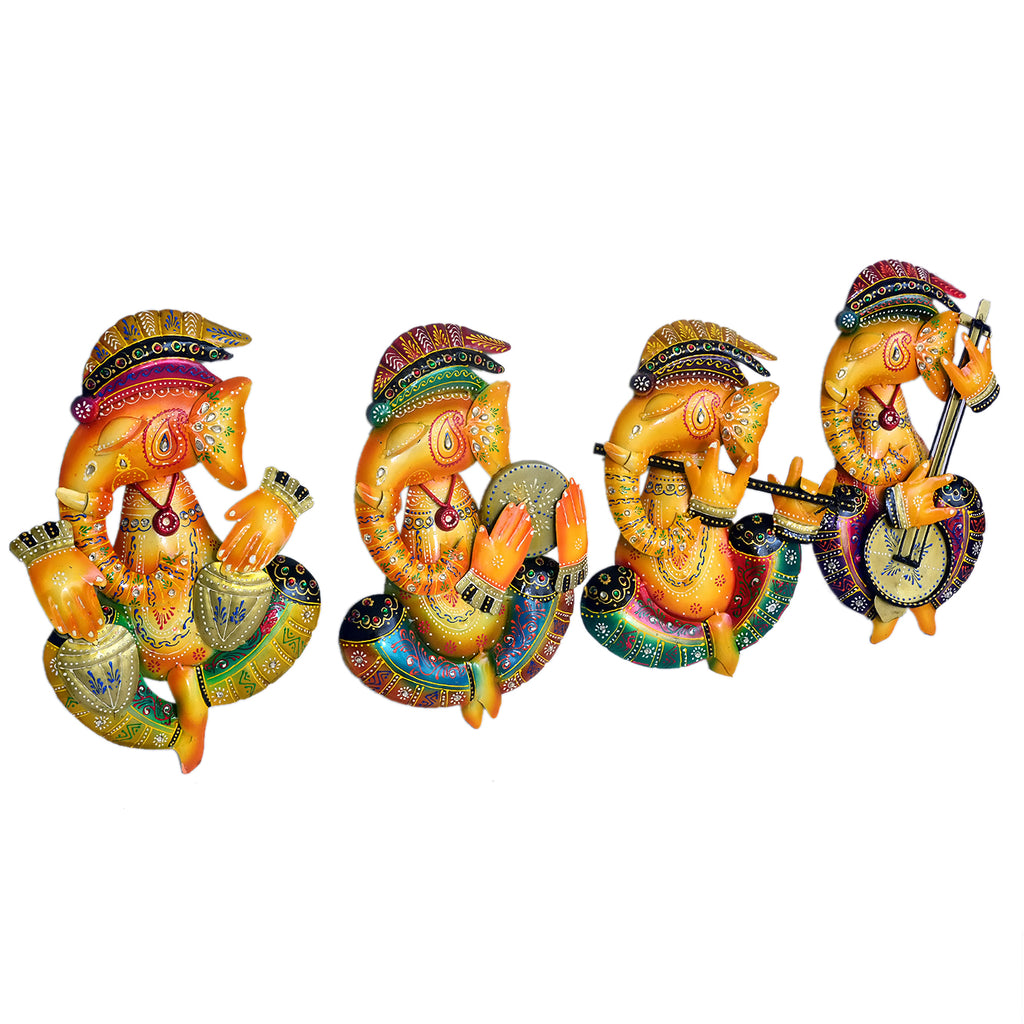Handcrafted Musical Ganesha Figurine Set of 4, I-274-A