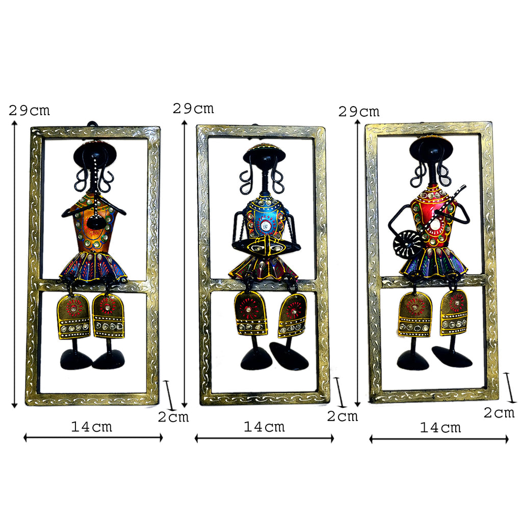 Handcrafted Metal Wall Art - Set of 3 Musical Figurines I-281-A