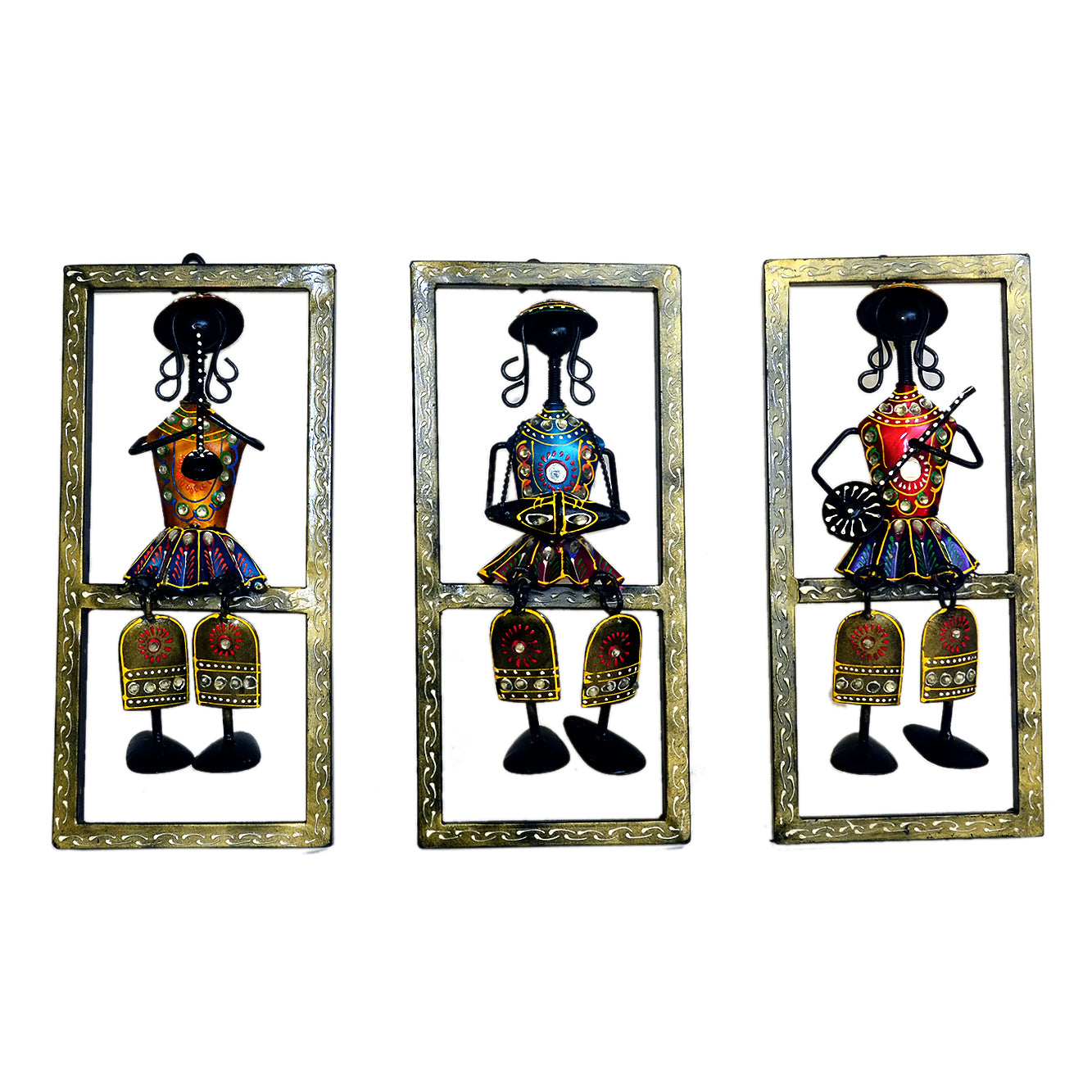 Handcrafted Metal Wall Art - Set of 3 Musical Figurines I-281-A