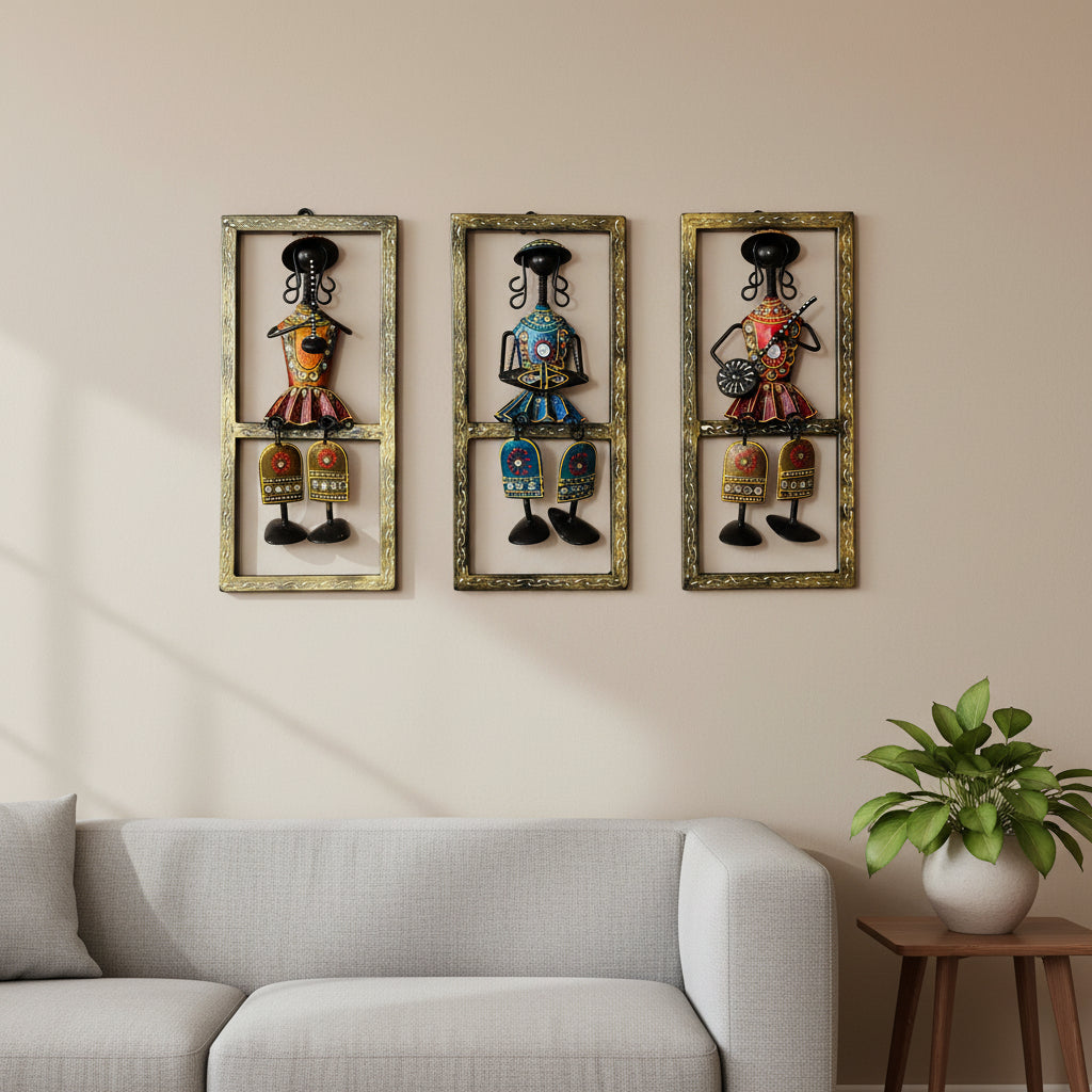 Handcrafted Metal Wall Art - Set of 3 Musical Figurines I-281-A