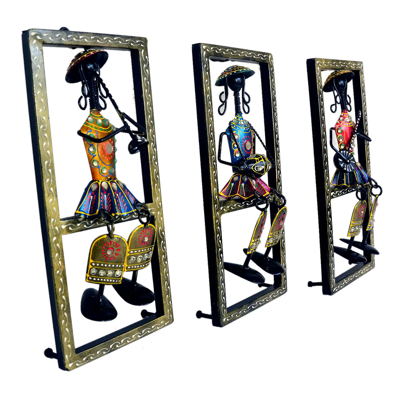 Handcrafted Metal Wall Art - Set of 3 Musical Figurines I-281-A