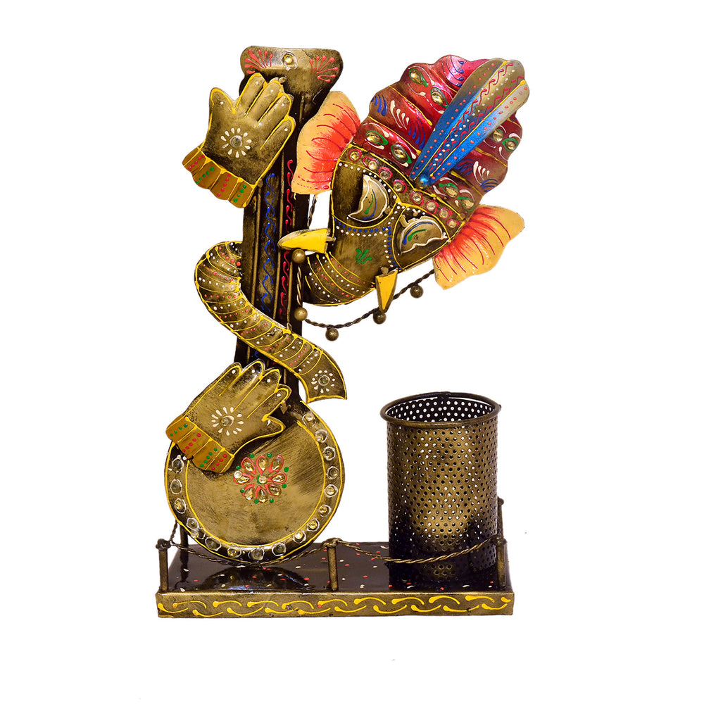 Handcrafted Metal Ganesha Pen Holder with Hand I-282-A