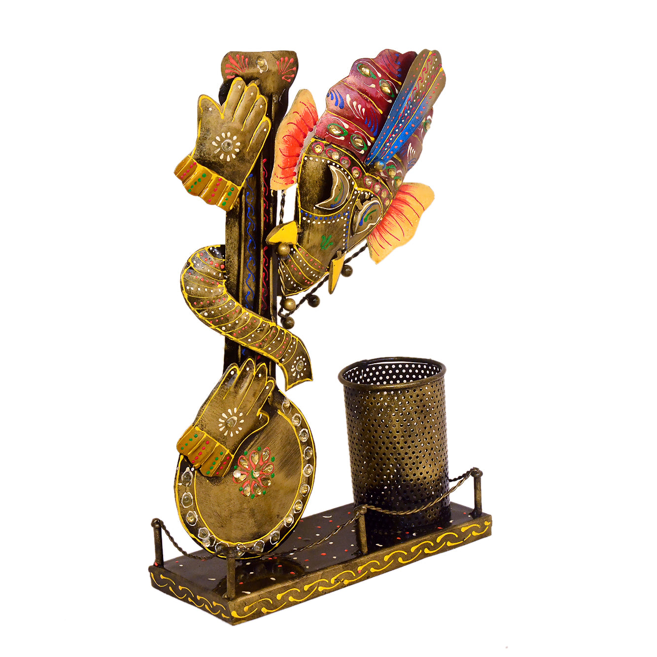 Handcrafted Metal Ganesha Pen Holder with Hand I-282-A