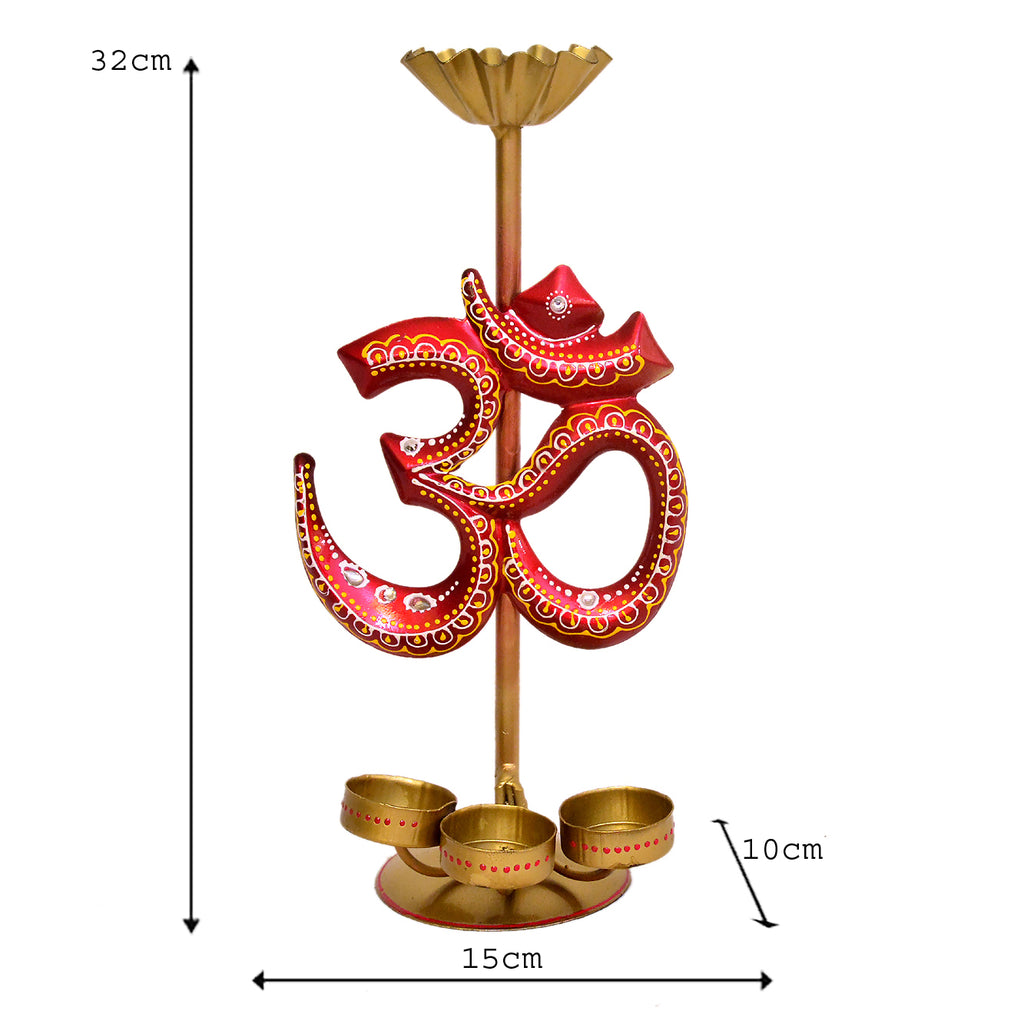 Handcrafted Metal Om Diya Stand with Lotus Top I-285-A
