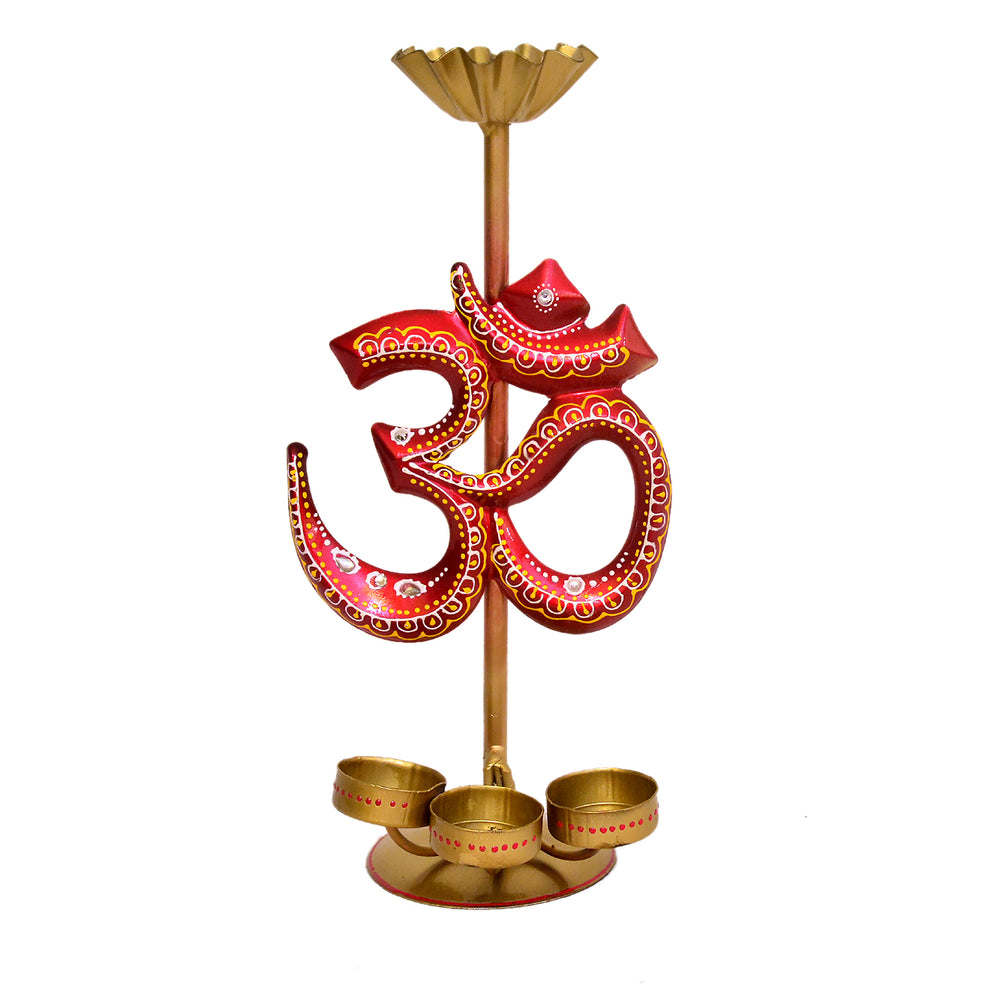 Handcrafted Metal Om Diya Stand with Lotus Top I-285-A