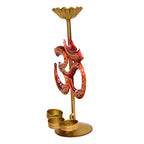 Handcrafted Metal Om Diya Stand with Lotus Top I-285-A