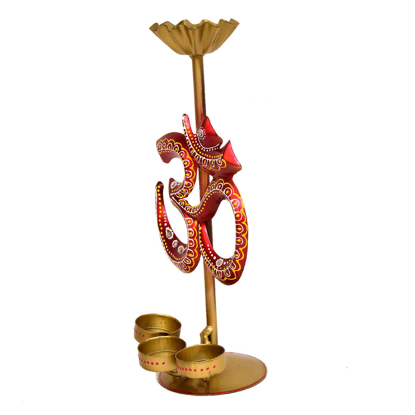 Handcrafted Metal Om Diya Stand with Lotus Top I-285-A