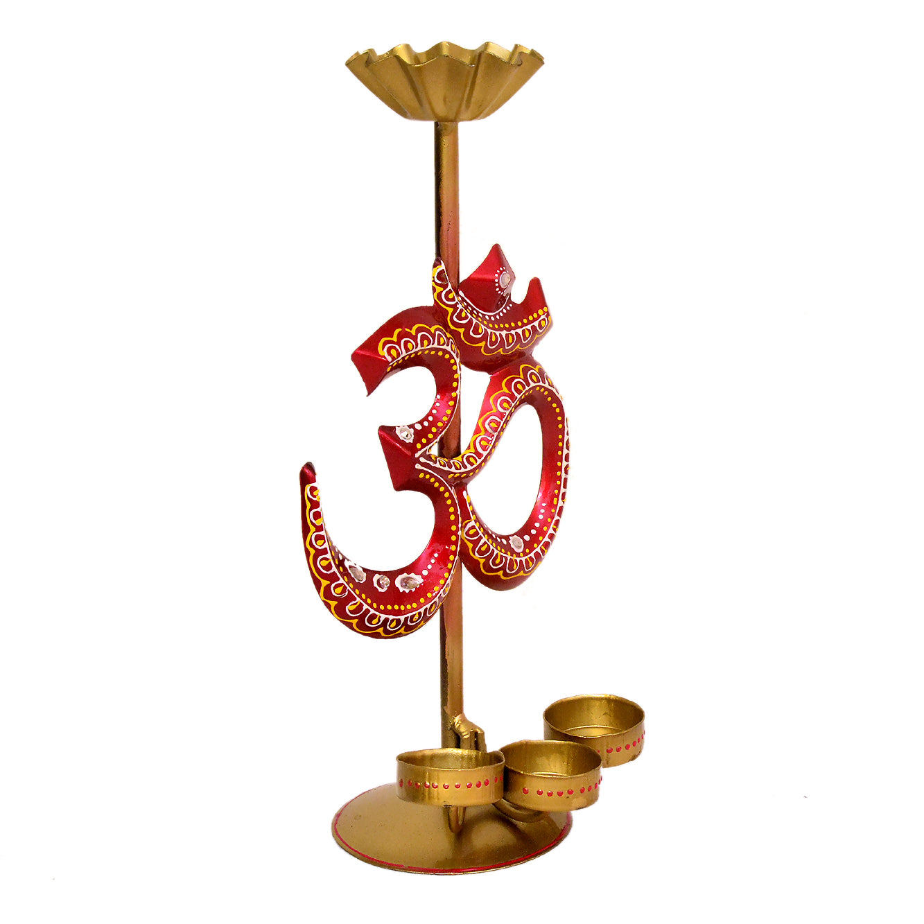 Handcrafted Metal Om Diya Stand with Lotus Top I-285-A