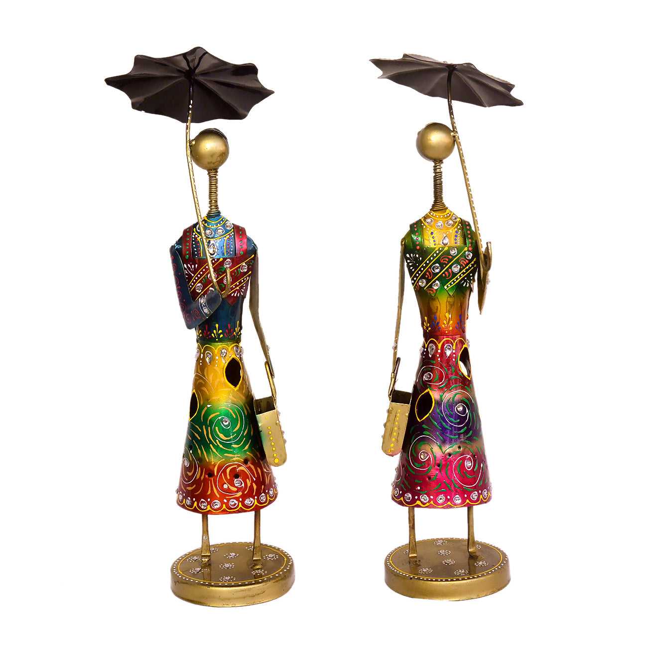 Hand-Painted Metal Figurines with Umbrella - Set of 2, I-286-A