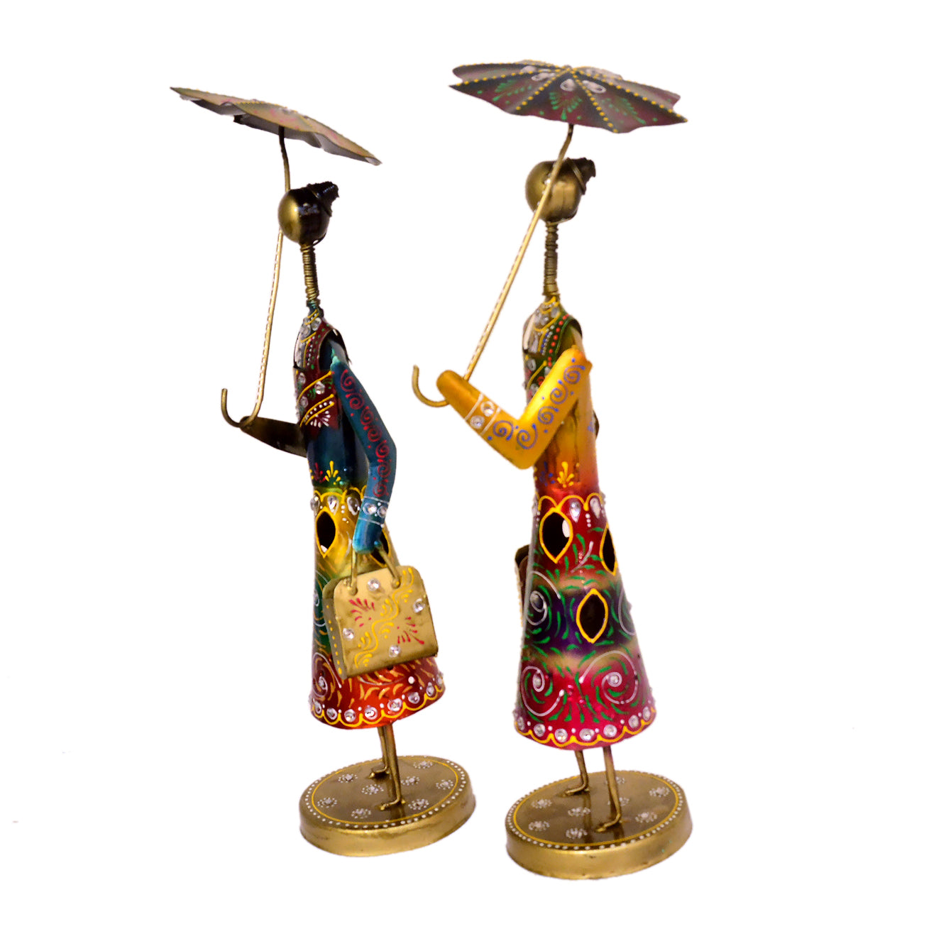 Hand-Painted Metal Figurines with Umbrella - Set of 2, I-286-A