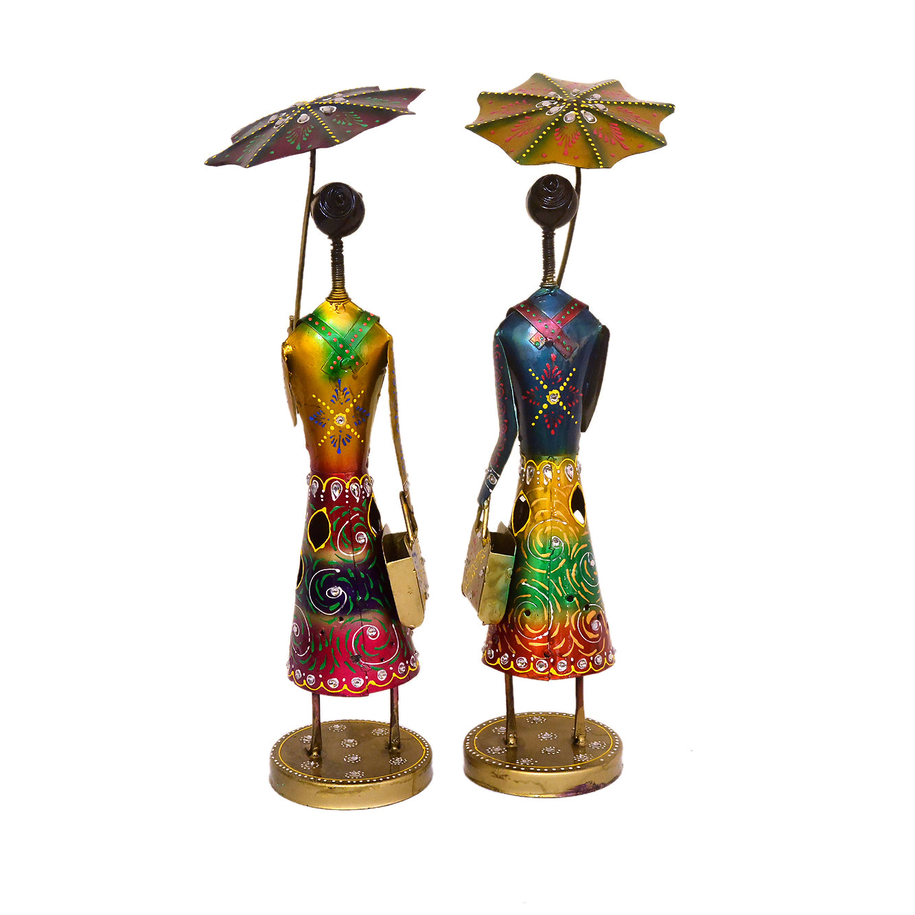 Hand-Painted Metal Figurines with Umbrella - Set of 2, I-286-A