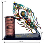 Handcrafted Metal Peacock Feather Pen Holder I-292-A