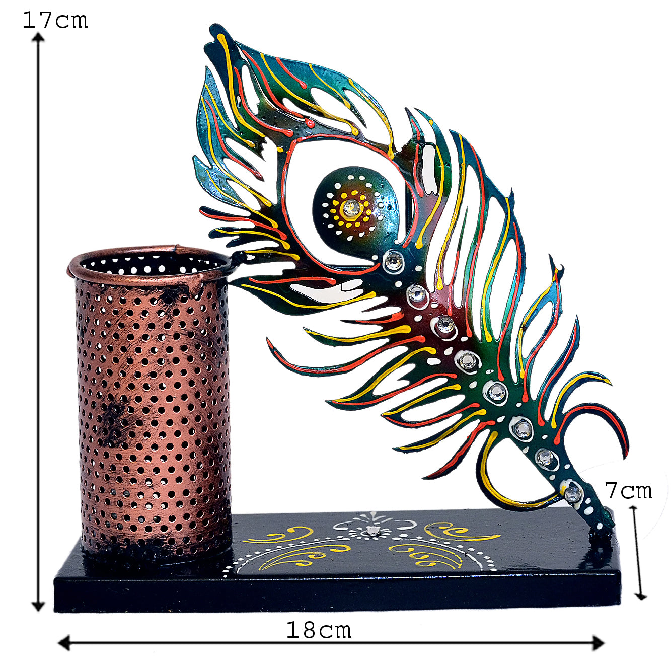 Handcrafted Metal Peacock Feather Pen Holder I-292-A